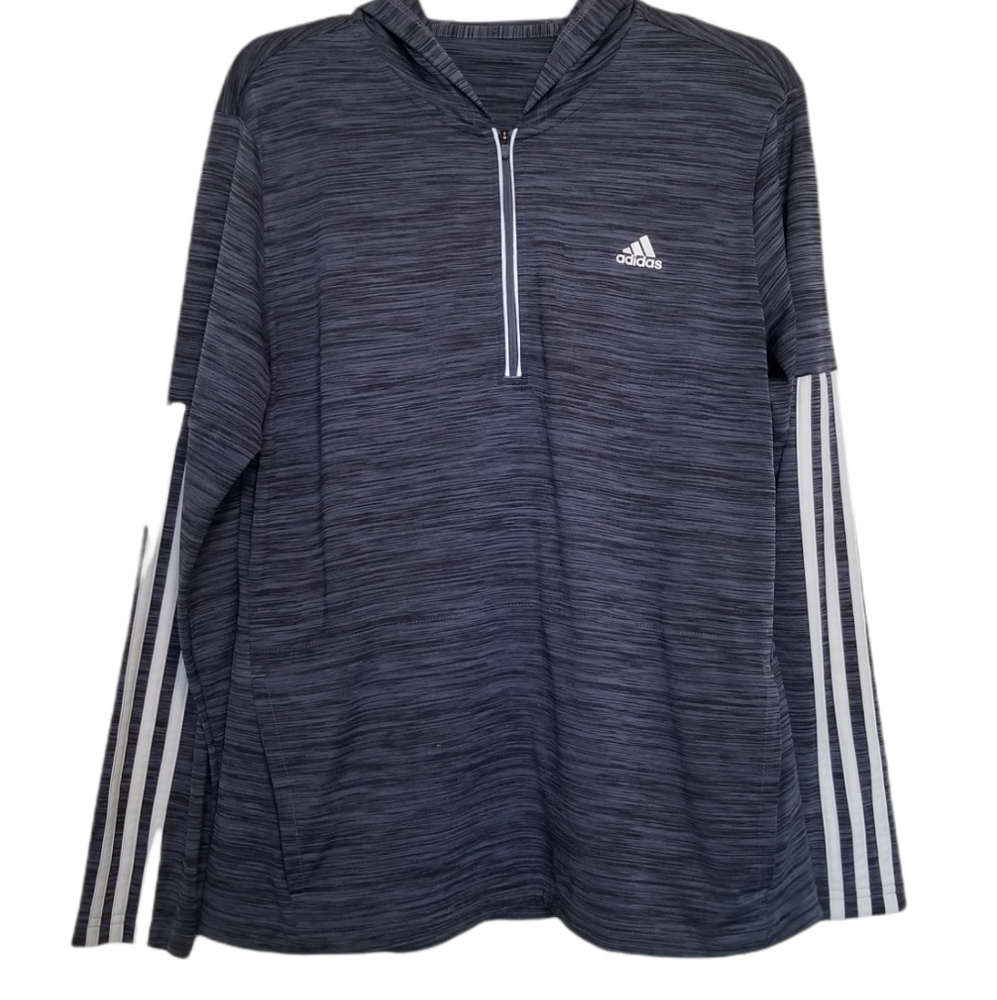 Adidas heather blue quarter zip athletic running hoodie SZ Large